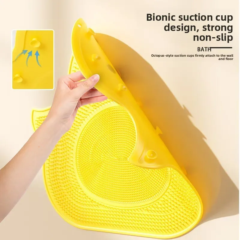 Silicone Duck Shower Mat Non Slip Bath Mat with Massage Suction Cups Foot Scrubber for Bathroom Floor Tub
