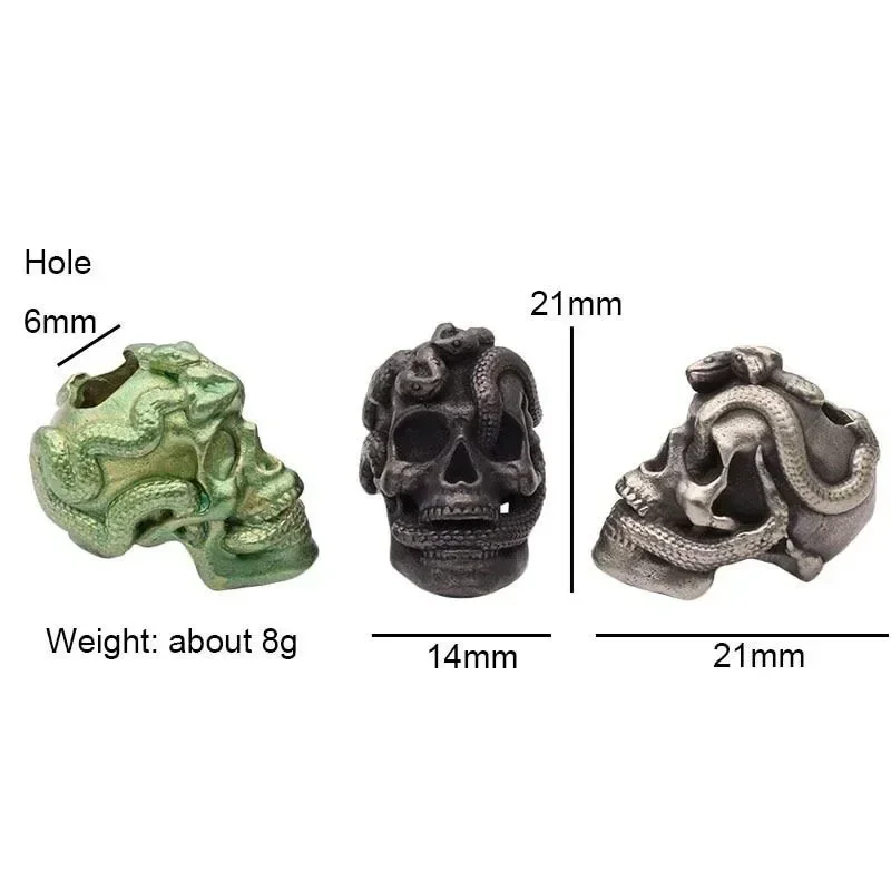 Double Snake Skull Head Brass Knife Bead EDC Outdoor DIY Paracord Accessories Woven Lanyard Pendant Jewelry Punk Bracelet Charms - view 6
