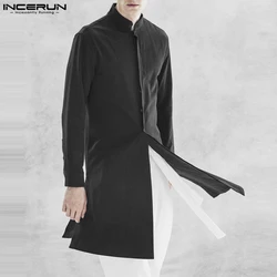 2023 Heren Overhemd Massief Opstaande Kraag Lange Mouwen Moslim Shirts Kaftan Streetwear Katoen Islamitische Arabische Mannen Kleding Incerun S-5XL