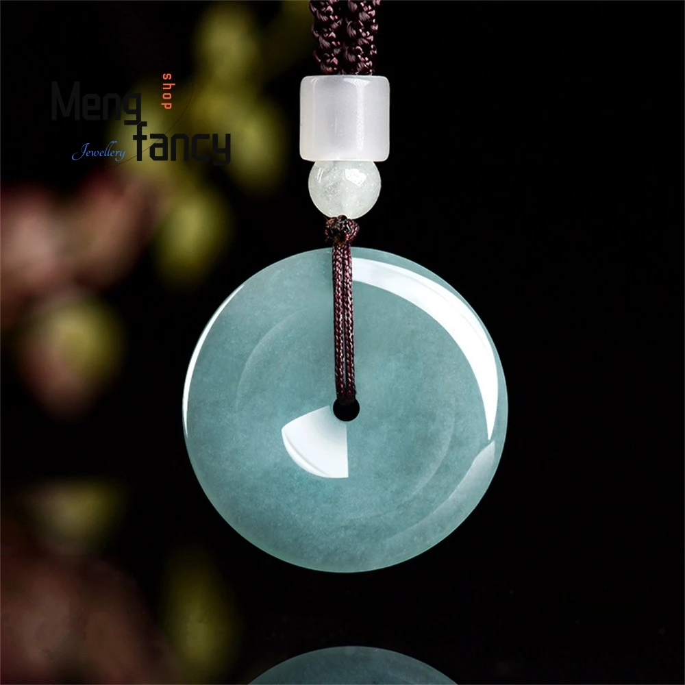

Natural A-Grade Jade Blue Water Peace Pendant, Ice-Type Jade For Safety Protection, Men's And Women's Jade Pendant Best Selling