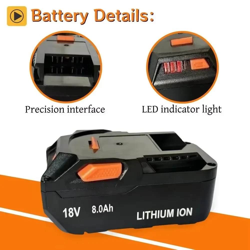🎠18V 8.0AH Lithium Ion For AEG Battery For RIDGID R840087 R840085 L1815R L1850R L1830R R840083 Cordless Power Tool Series🛡️ view 2