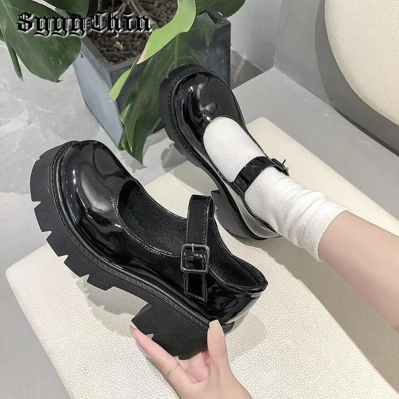 Women Lolita Pumps Mary Jane High Heel Platform Chunky Heel  Lady Sandals Round Toe Vintage Girl Classic Sweet Punk Female Shoes