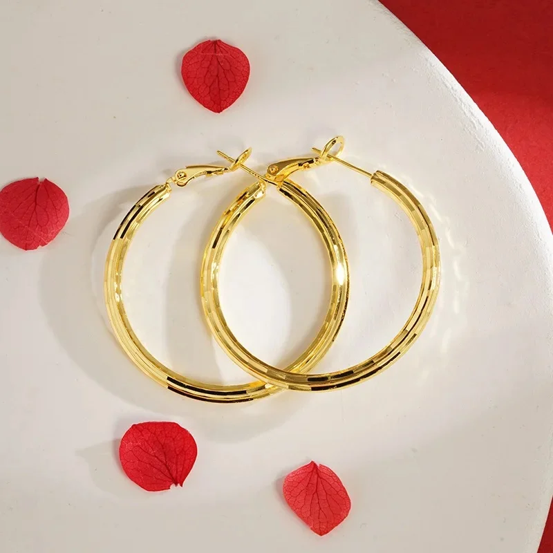 Luxury 24K 9999 Pure Gold real gold Women's Earrings Earrings Fashion Simple All-match Earrings