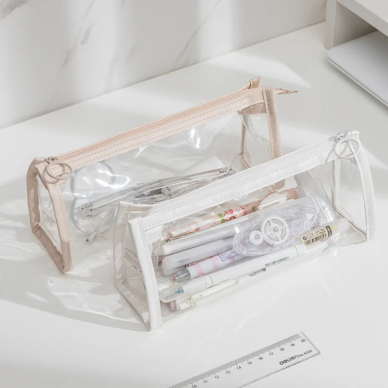 MOHAMM 1pc Large Capacity Pencil Case PVC Waterproof Transparent Zipper Portable Makeup Bag