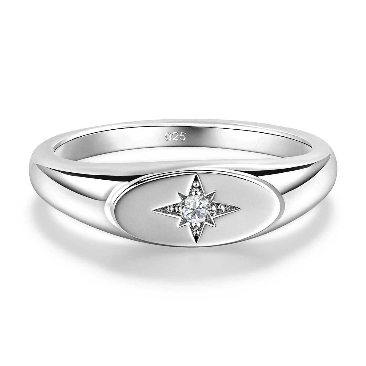 925 Sterling Silver Signet Ring Brilliant Moissanite Eight Pointed North Star Finger Ring Minimalist Promise Statement Jewelry