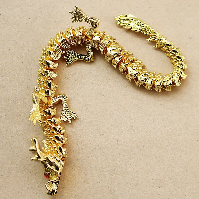 Five Claw Golden Dragon Ornaments Movable Handlebar Pieces for Wealth Chinese Loong Home Furnishing Office Desktop Decoration