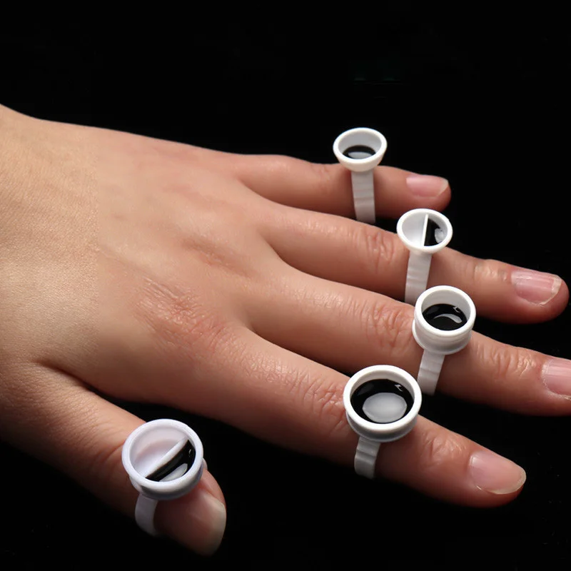 100 個使い捨て白まつげ接着剤リングカップホルダーコンテナタトゥー顔料まつげエクステンションツールラッシュ用品アクセサリー