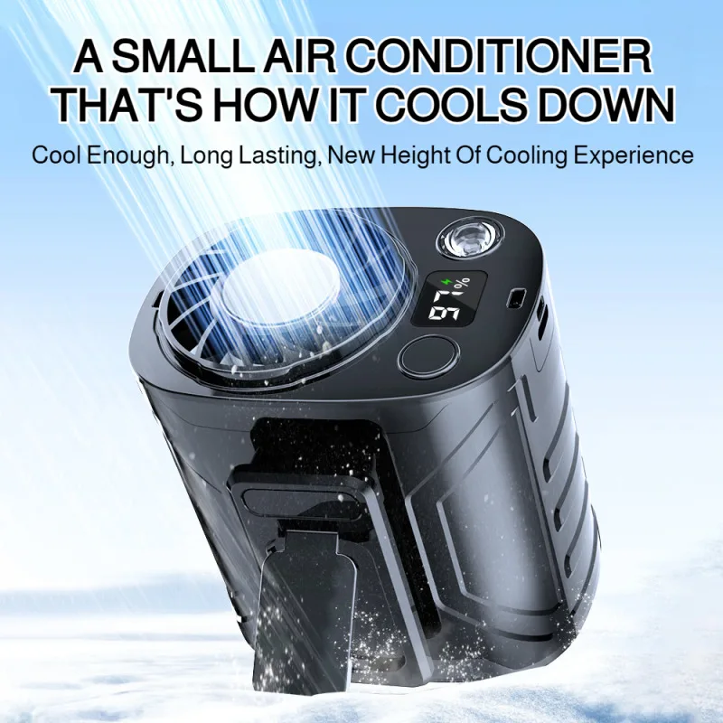 USB Rechargeable Waist-mounted Fan with Strong Light Turbine High Wind Power Portable Neck Fan for High-temperature Work Room