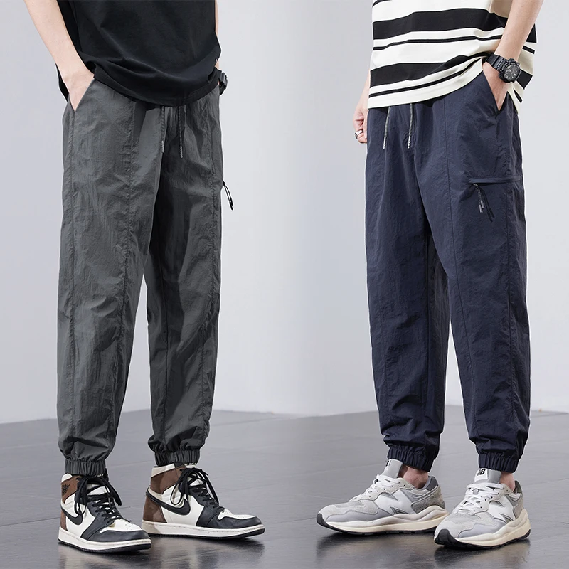 Spring Summer Thin Men's Quick-Dry Cargo Harem Pants Loose Streetwear Joggers with Elastic Cuffs Casual Tapered Trousers Outdoor