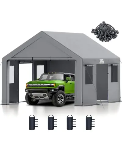 13x20 FT Heavy Duty Carport, Portable Garage Waterproof & UV Protected Car Canopy with Reinforced Steel Frame, Outdoor
