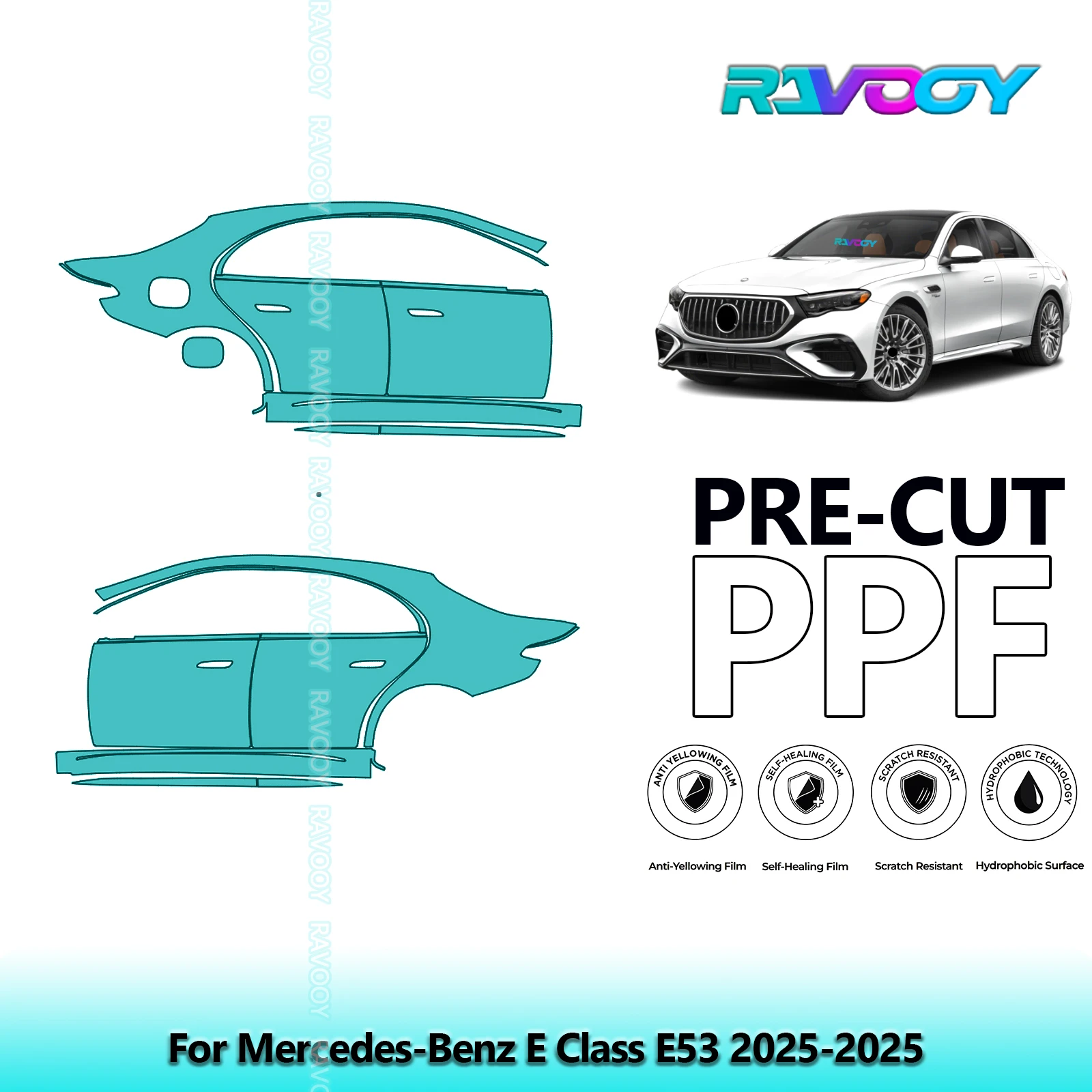

For Mercedes-Benz E Class E53 2025-2025 8.5mil Clear Matte Pre-Cut PPF Door & A/B Pillar Kit TPU Paint Protection Film Set