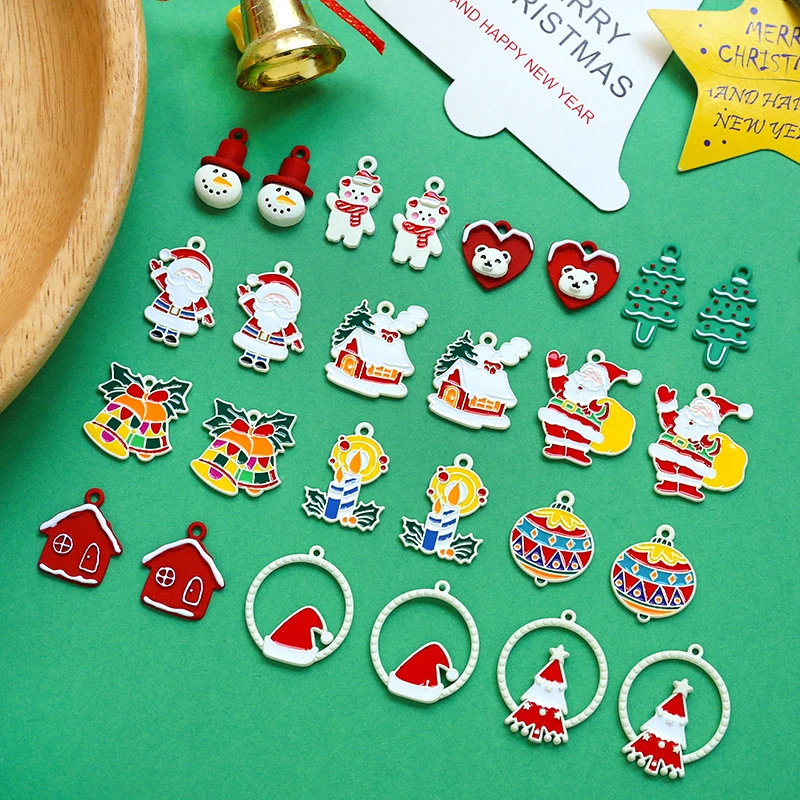 6 pieces  Alloy drip painting  Christmas Series pendant  DIY necklace, earrings, bracelets, mobile phone case accessories