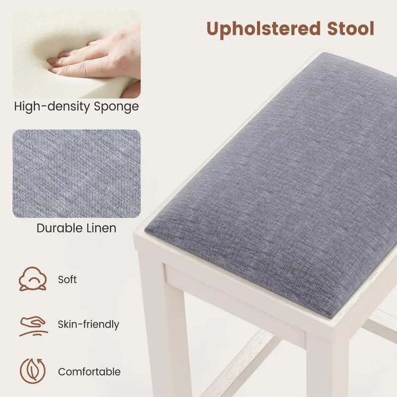 

2 Pieces 31 Inch Upholstered Bar Stool Set with Solid Rubber Wood Frame and Footres-Griege