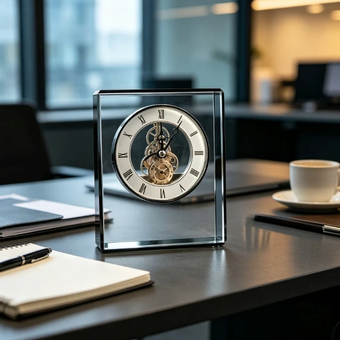Crystal Table Clock, Silent Operation With Mechanical Gear, Desktop Decor for Living Room & Bedroom