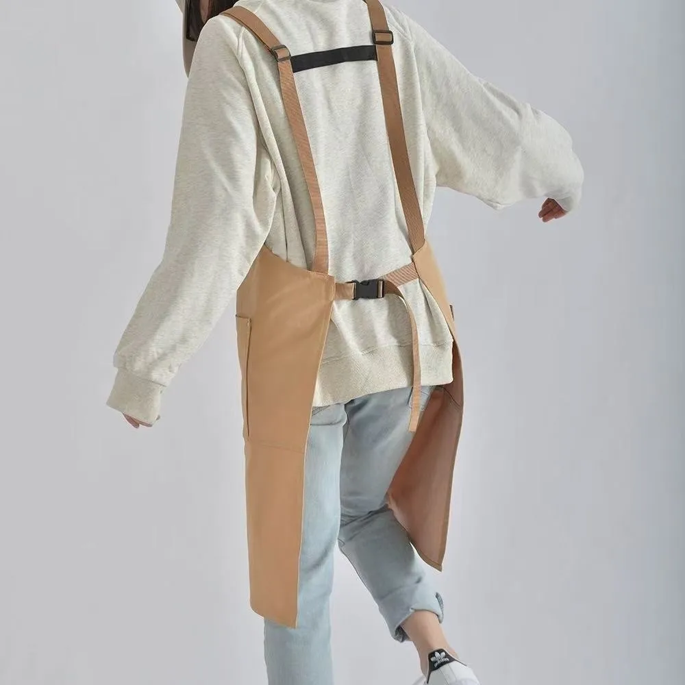 With Pockets Waterproof Kitchen Apron Anti-dirty Oil Resistant Chef Work Apron H-shaped Straps Front Split Apron