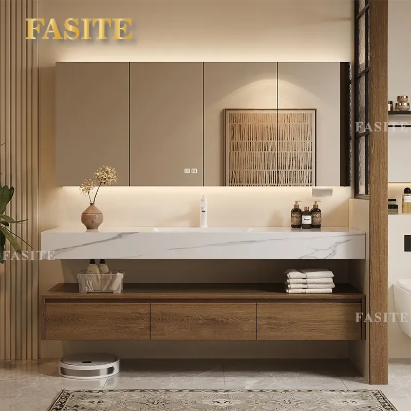 For Bathroom Cabinet Integrated Ceramic Basin Rock Slab Seamless Smart Washbasin Sink Vanity Table Modern Simple Design
