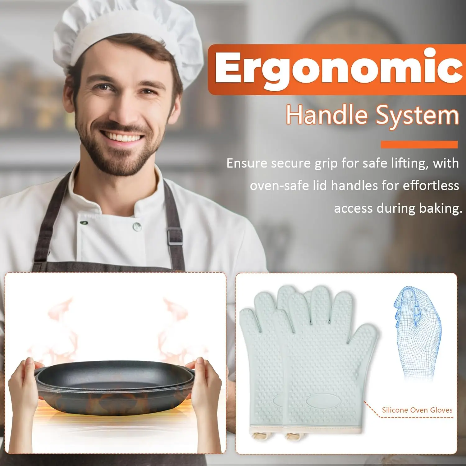 7.8 QT Heavy Duty กระทะขนมปังเหล็กหล่อปรุงรสล่วงหน้า, เตาอบดัตช์ก้อนขนาดใหญ่พร้อมฝาปิด, ถาดอบขนมปัง Sourdough - เข้ากันได้กับ