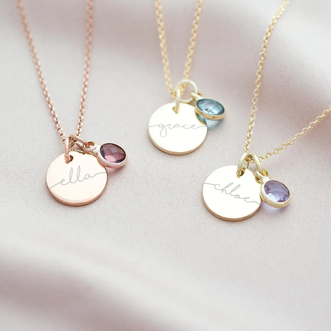 Collar con nombre de piedra natal personalizado, joyería para el día de la madre, texto grabado, fecha, colgante personalizado, regalo para abuela,