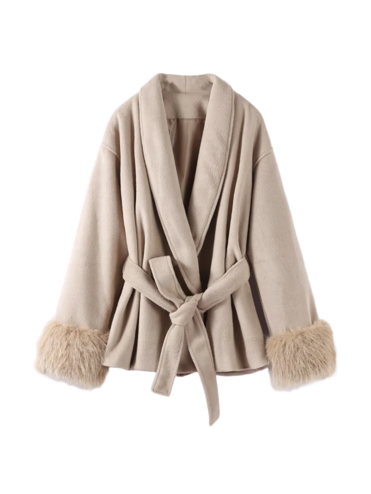 

Женское пальто из искусственной шерсти, винтажное пальто цвета хаки с длинными рукавами и шнуровкой, женские пальто с лацканами, осень-зима 202, женские куртки с v-образным вырезом