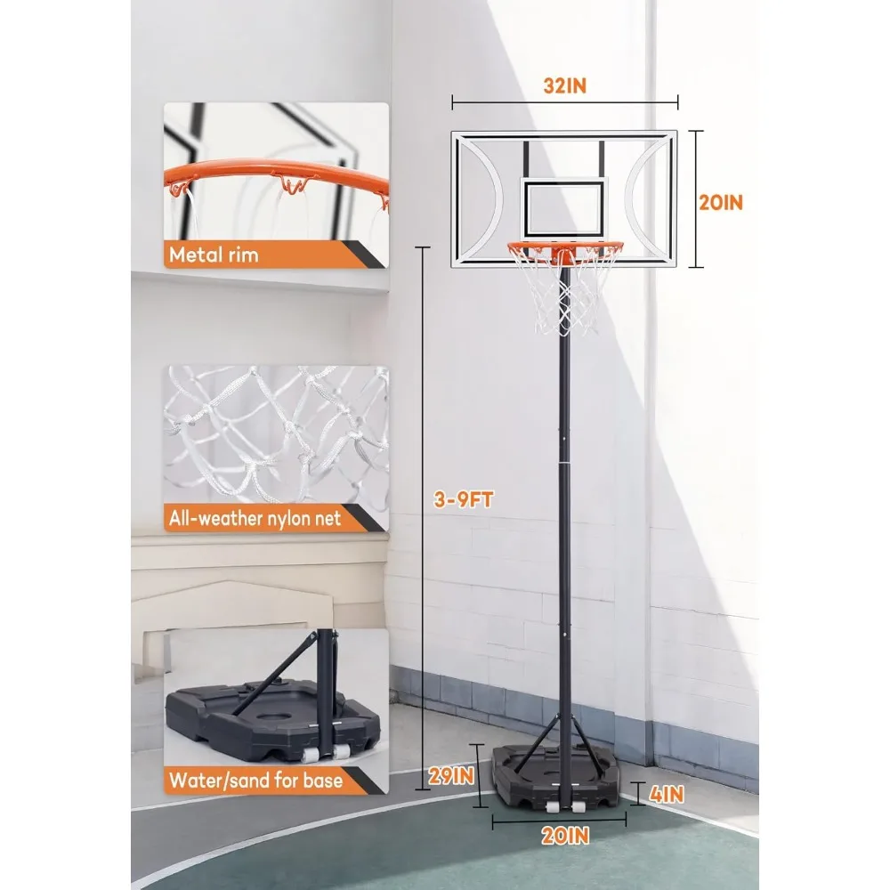 cesta de basquete portátil de altura ajustável para crianças, adolescentes e jovens - ideal para jogos no quintal e no garagem