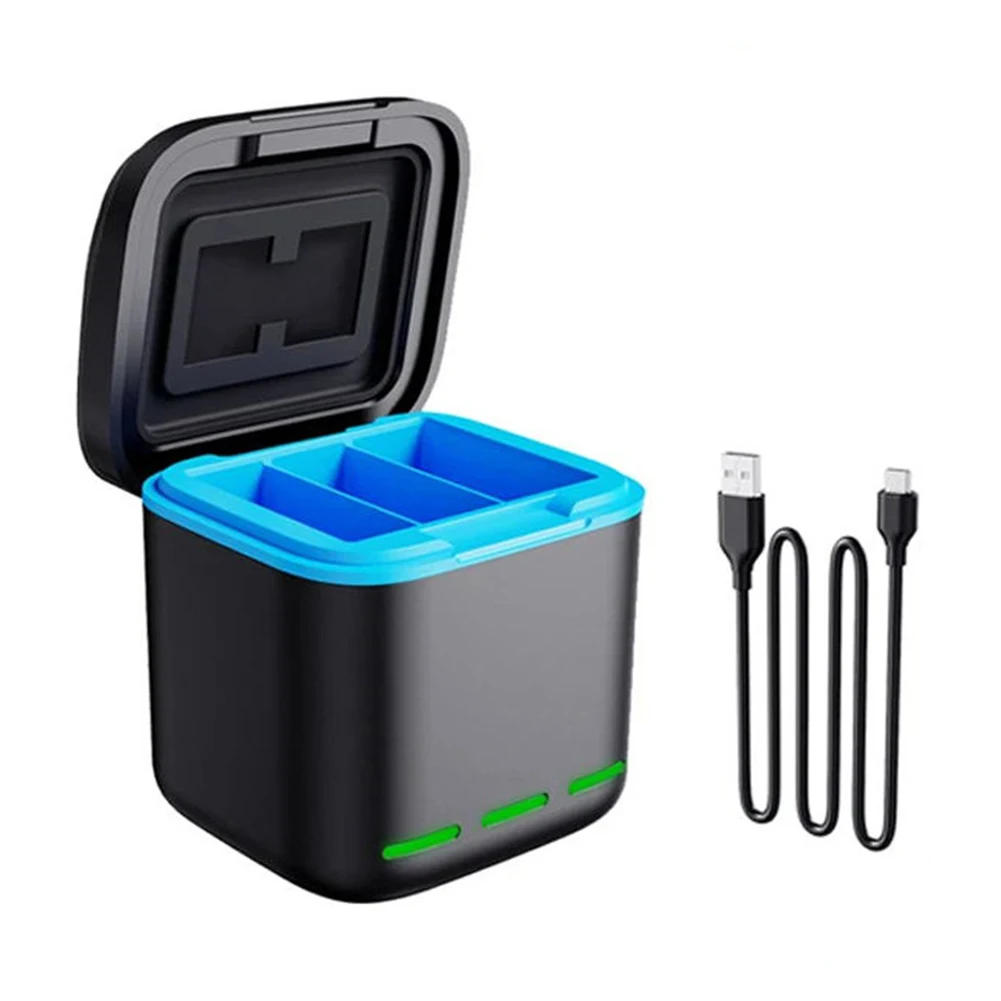 Chargeur de batterie à 3 canaux 24.com, étui de rangement, 2 emplacements SD, chargeur de charge rapide pour Go Pro fore12/11/10/9, accessoires pour appareil photo