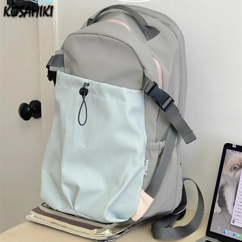 

Outdoor Sports Contrast Color Drawstring Schoolbags Men Y2k Casual Travel Backpack High-capacity Backpacks for Women Students