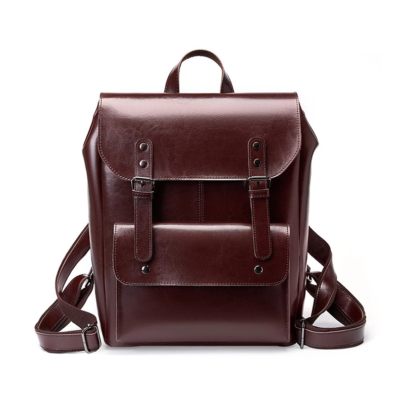 Genuine Leather Backpack for Women Vintage Preppy Style Backpacks Girls Fashion Cowhide School Bag Student Computer Bags 2300