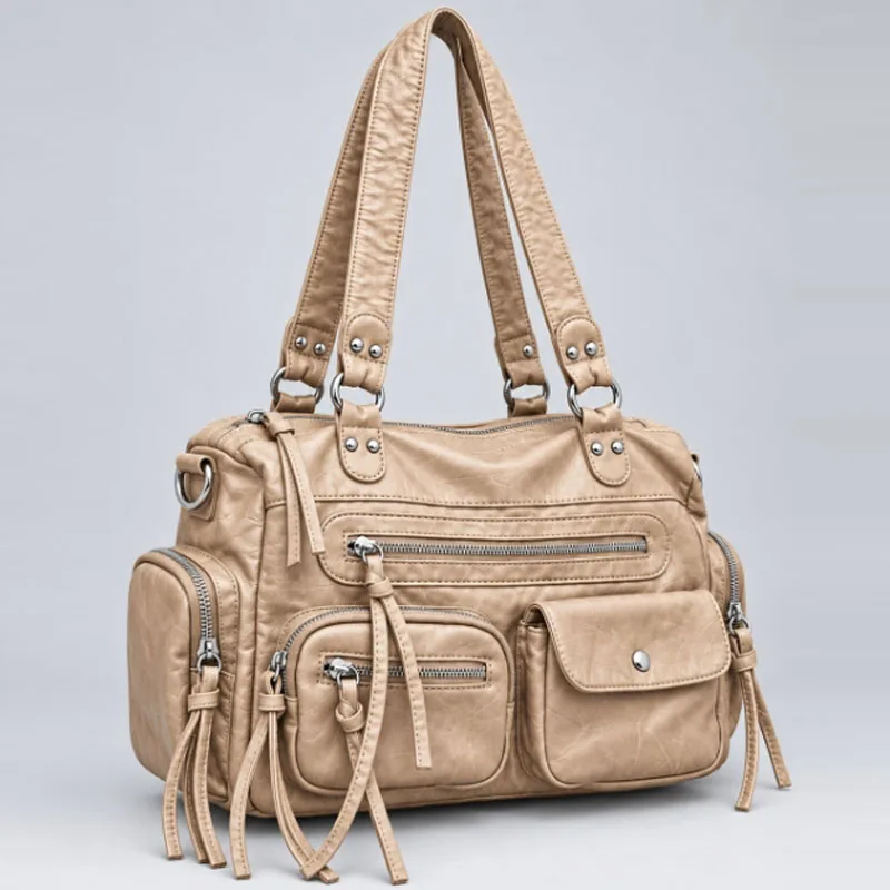 Retro Multi Pocket Motorcycle Bag New Women's Soft Leather Handbag Large Capacity Single Shoulder Crossbody bag