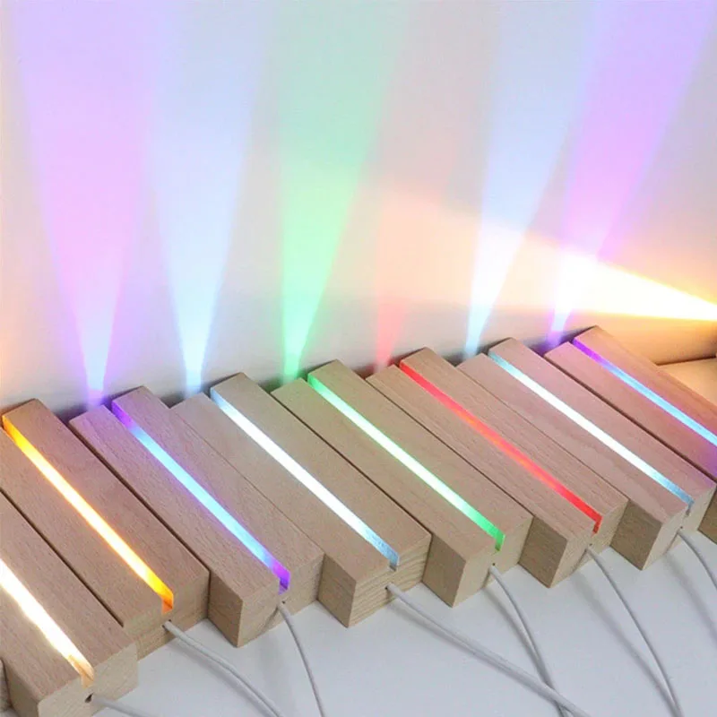 1-2 قطعة LED ضوء الخشب عرض مستطيلة كريستال خشبية مضاءة قاعدة حامل أضواء الاكريليك لوحة قاعدة USB للديكور الفني الراتنج