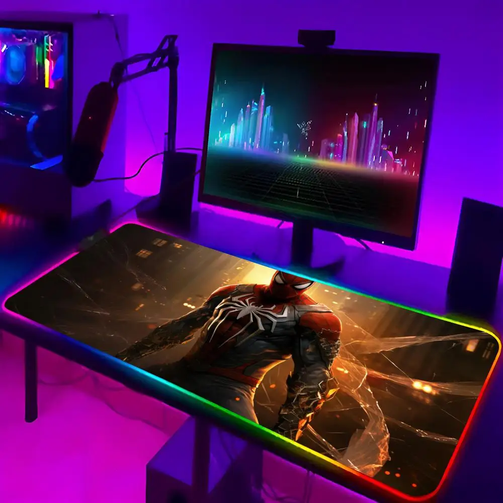 

SpiderS ManS Mouse Pad Gaming Rgb Mousepad Backlit Keyboard Gamer Girl Xxl Laptop Mat Desk Decor Table Pads Deskpad