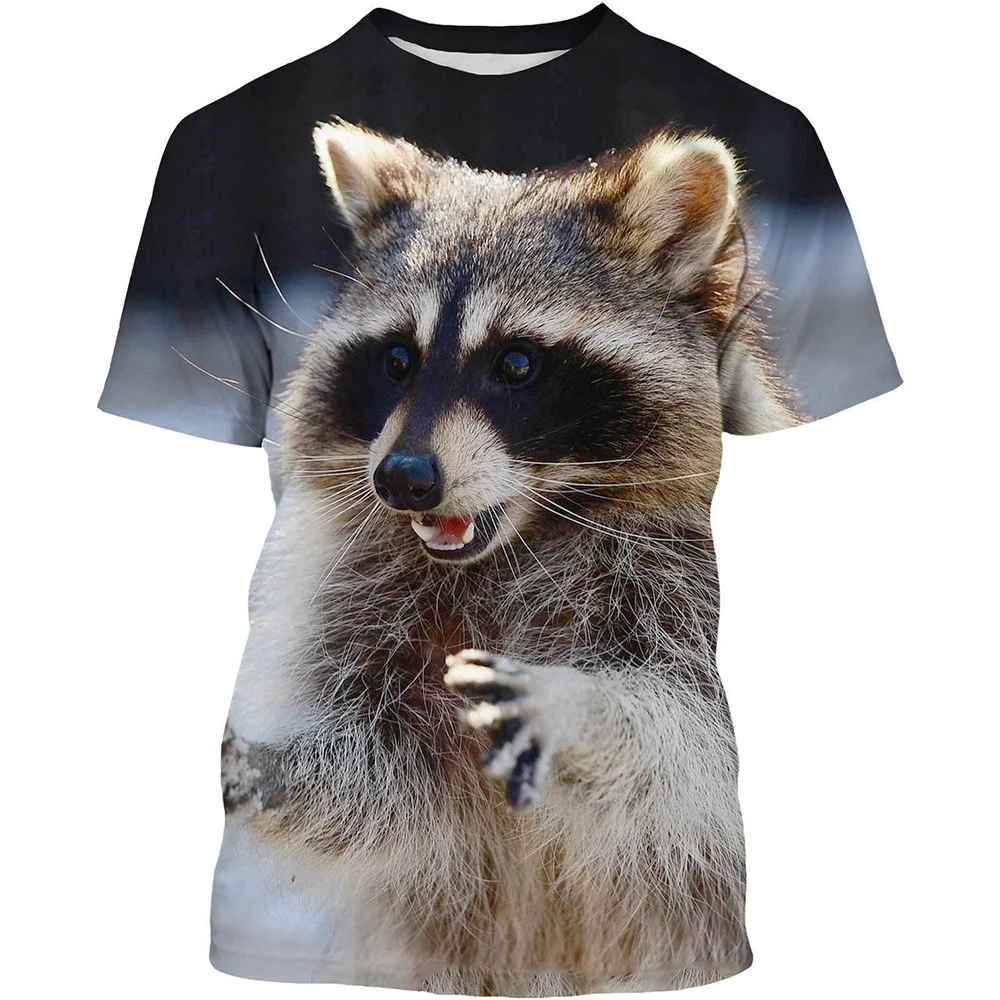 New Summer Amusing Raccoon Picture Men T-Shirts  Casual 3D Print Tees Hip Hop Personality Round Neck Short Sleeve Quick-Dry Tops