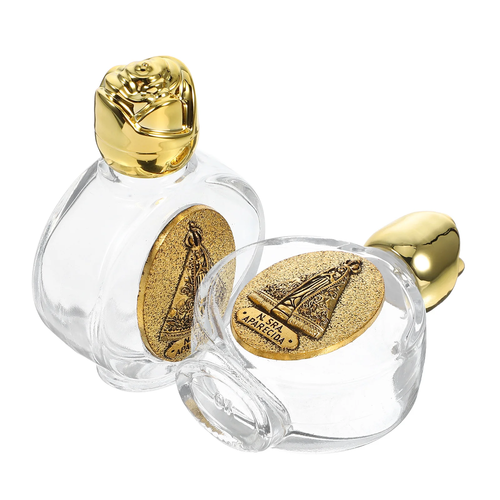 

2Pcs Relief Water Bottle Glass Holy Water Flask for Church Travel Festival Use Portable Refillable Small Glass Bottles Set