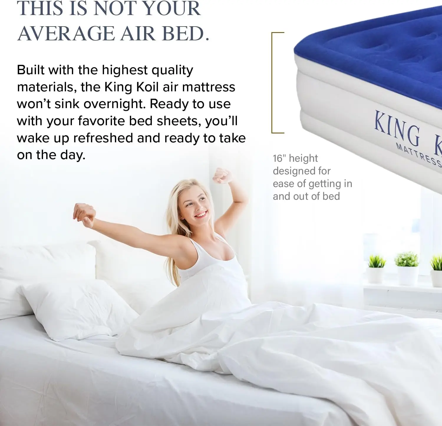 King Koil Luxury Twin Air Mattress With Built-In High Speed Pump For Camping, Home & Guests - Twin Size Double High Airbed