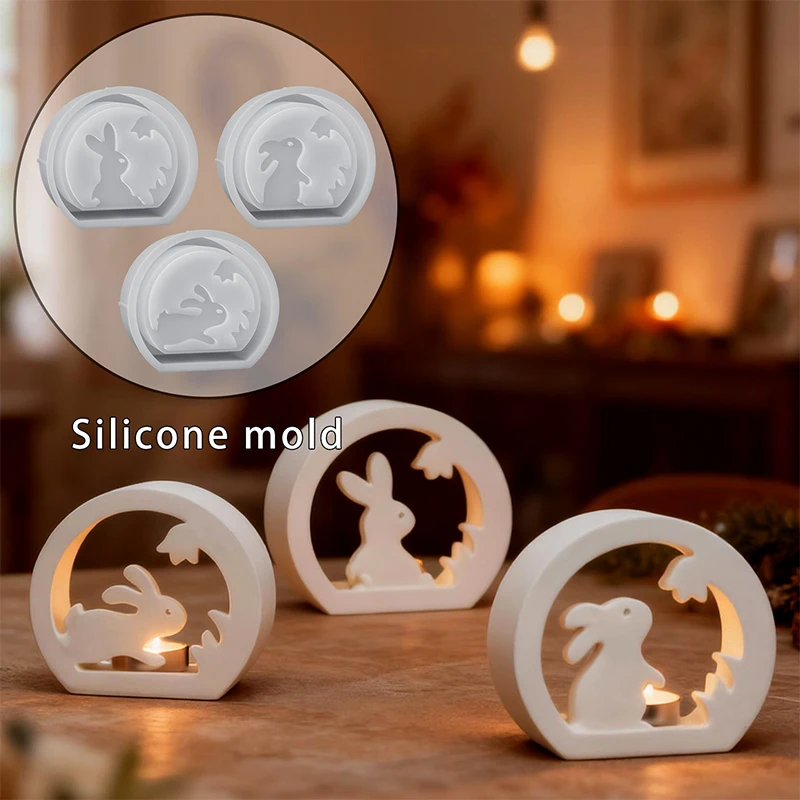 Easter Bunny Hollow Candle Holder Mold | Silicone Casting Mold For Desktop Decoration, No Electricity Needed