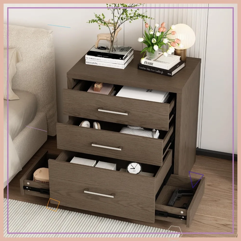 

5 Drawer Nightstand with Hidden Storage, Wood Grain Cabinet for Home Office, Entryway