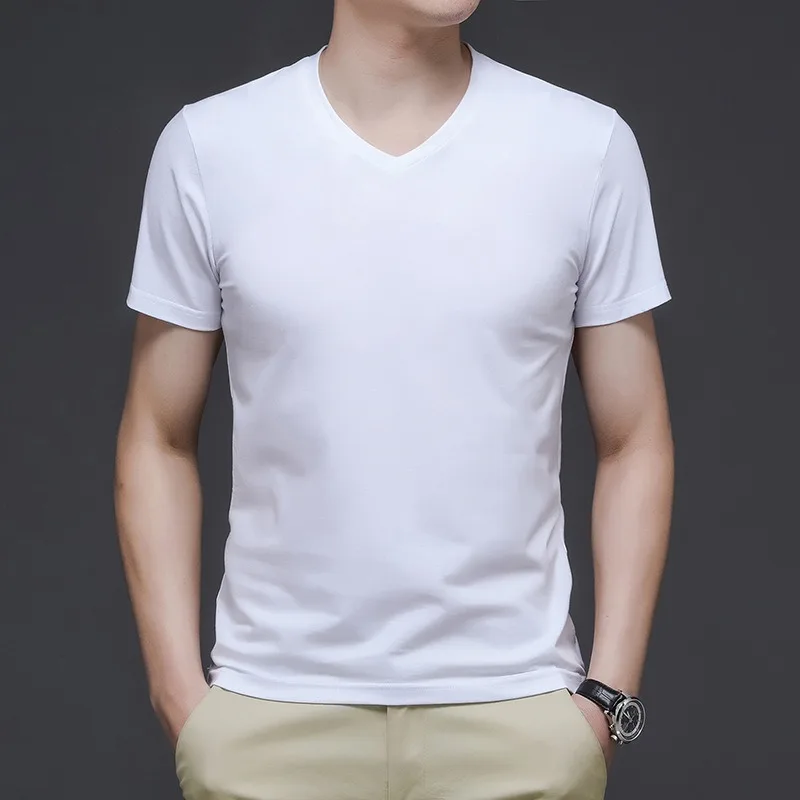Men's Basic White V-Neck T-Shirt Slim Fit Short Sleeve Casual Daily Wear Tee