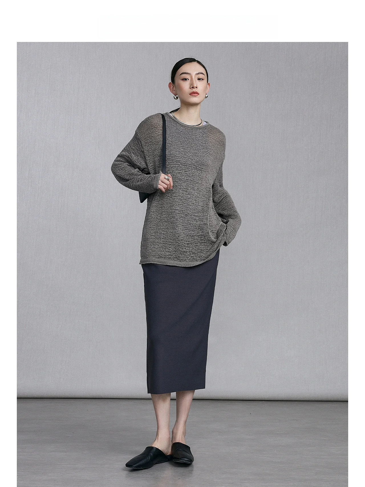 Gray Asymmetrical A-Line  Skirt for Women Commute Professional High Waist Polyester Blend Spring Autumn Skirt