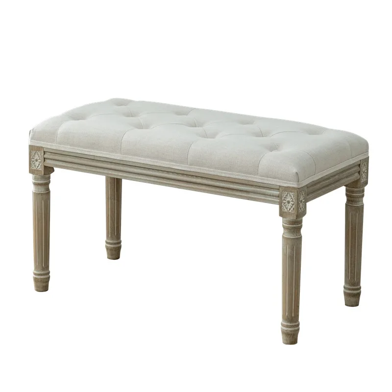 

American solid wood retro carved bench, shoe changing stool, bedroom fitting room, dining, bedside stool, European sofa stool