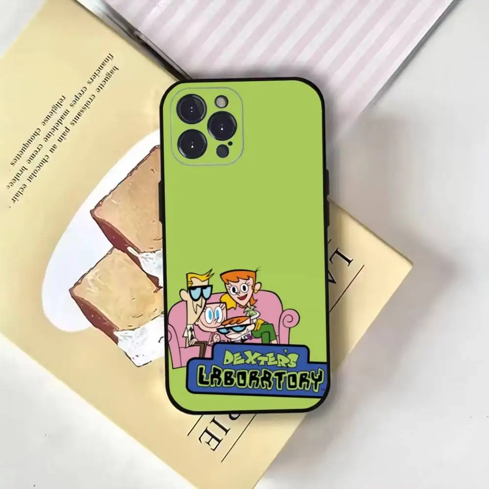 حافظة هاتف كارتون D-Dexters Lab لهاتف iPhone16,15,14,13,12,11 Plus,Pro Max,XS,X,XR,SE,Mini,8,7,غطاء أسود ناعم