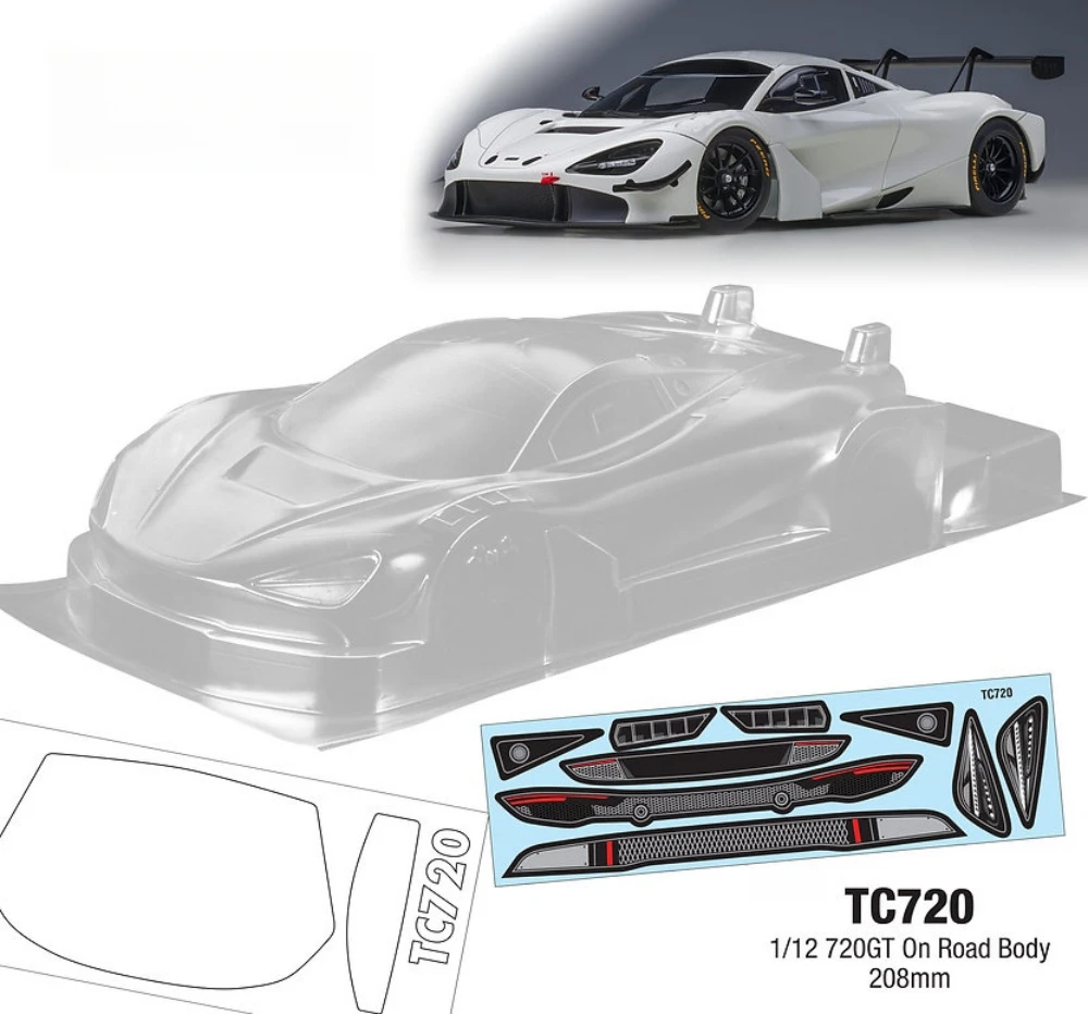 TC720 1/12 720GT On Road Body. 208mm Wheelbase RC Drift Chassis. 170mm Wide Bodyshell. RC Car 1 12