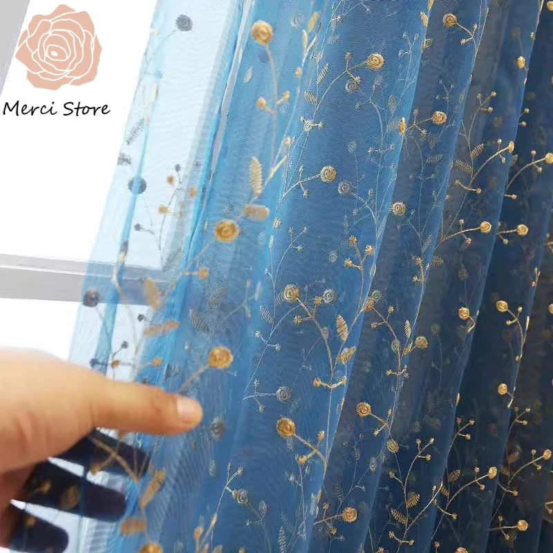 Blackout European Style Balcony Window Curtains for Bedroom Pastoral Embroidered Gauze Internet Celebrity Partition Drapes
