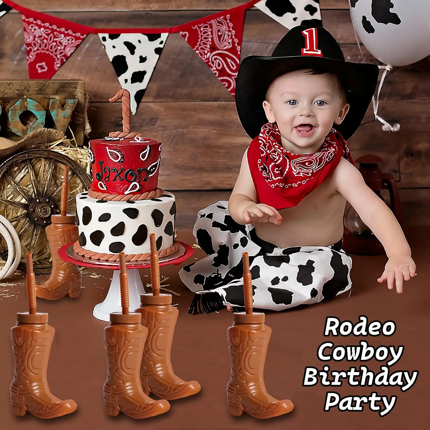 Cute Cowboy Boot Cups With Straws and Lids Kids Themed Party Cowgirl Toddler Rodeo Birthday Event Supplies Big Hit Decorations