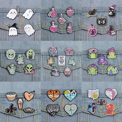 4-6pcs/set Enamel Pins Custom Ghost Spooky Boo Frog Bad Witch Club Punk Goth Brooches Lapel Badges Jewelry Gift for Friends