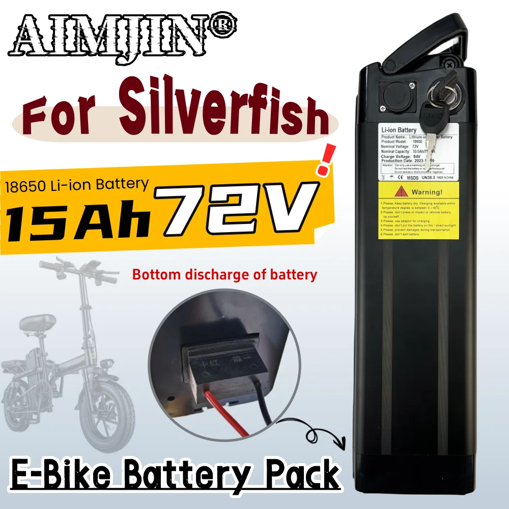 72V Silverfish Battery 18650 Li-ion Battery Pack 72V 15Ah 500W 750W 1000W For transportation equipment Outdoor Power Supplies et