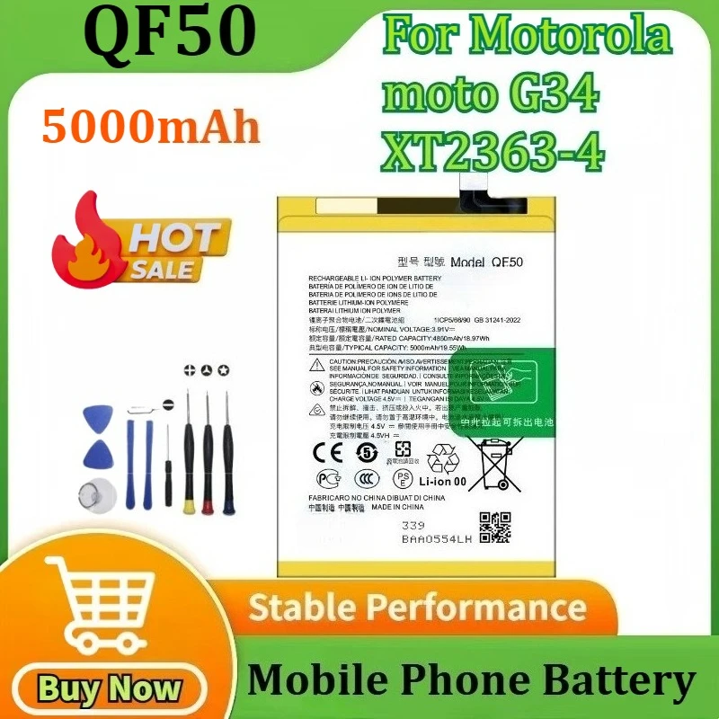 

New QF50 5000mAh Battery for Motorola Moto G34 5G/G04/G24/XT2363-5 Mobile Phone Batteries+Tools