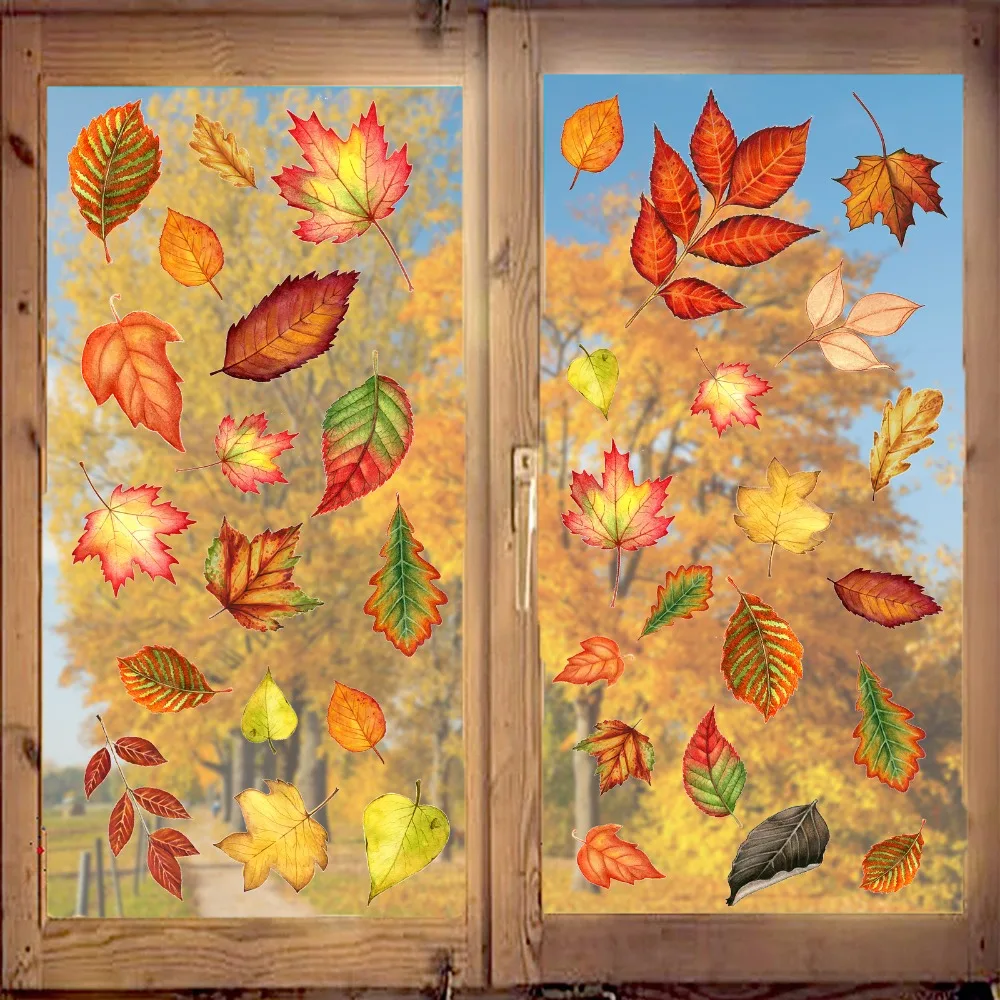 Thanksgiving Day Window Wall Sticker Home Warm Decoration Glueless Autumn Maple Leaf Sticker Art Pvc Sticker Decal Glass Door