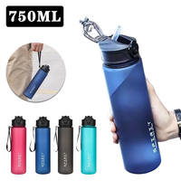 750ml BPA Free Frosted Plastic Water Bottle Portable Sports Cup for Adults Students Outdoor Gym Kitchen Leak Proof Drinking
