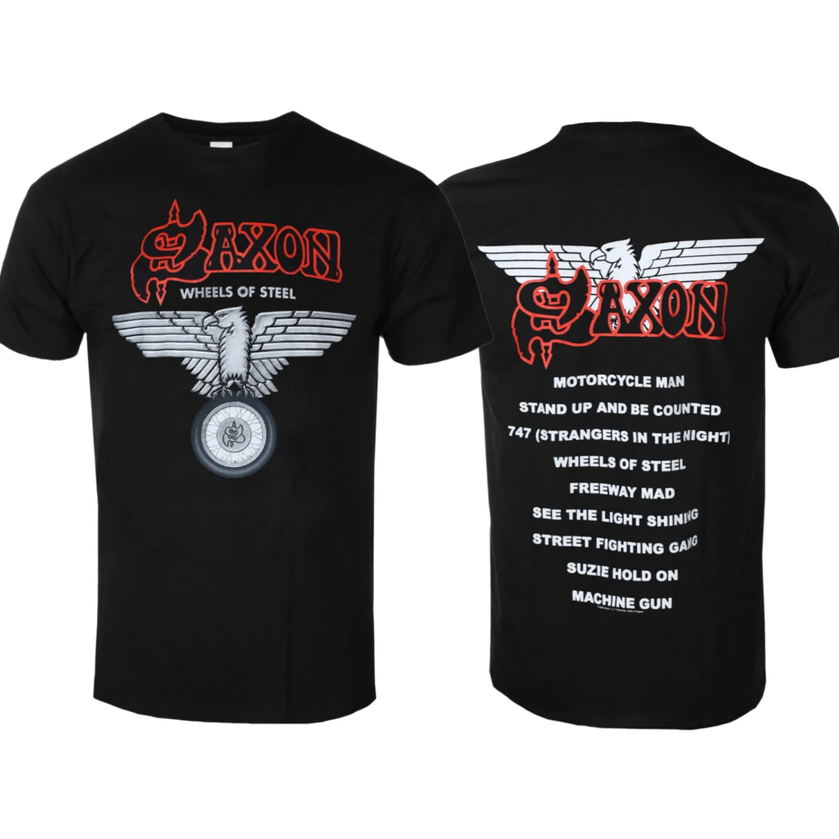 Camiseta con estampado de Saxon WHEELS OF STEEL, camiseta de moda de verano para hombres y mujeres, camiseta de algodón informal, camiseta clásica de banda urbana