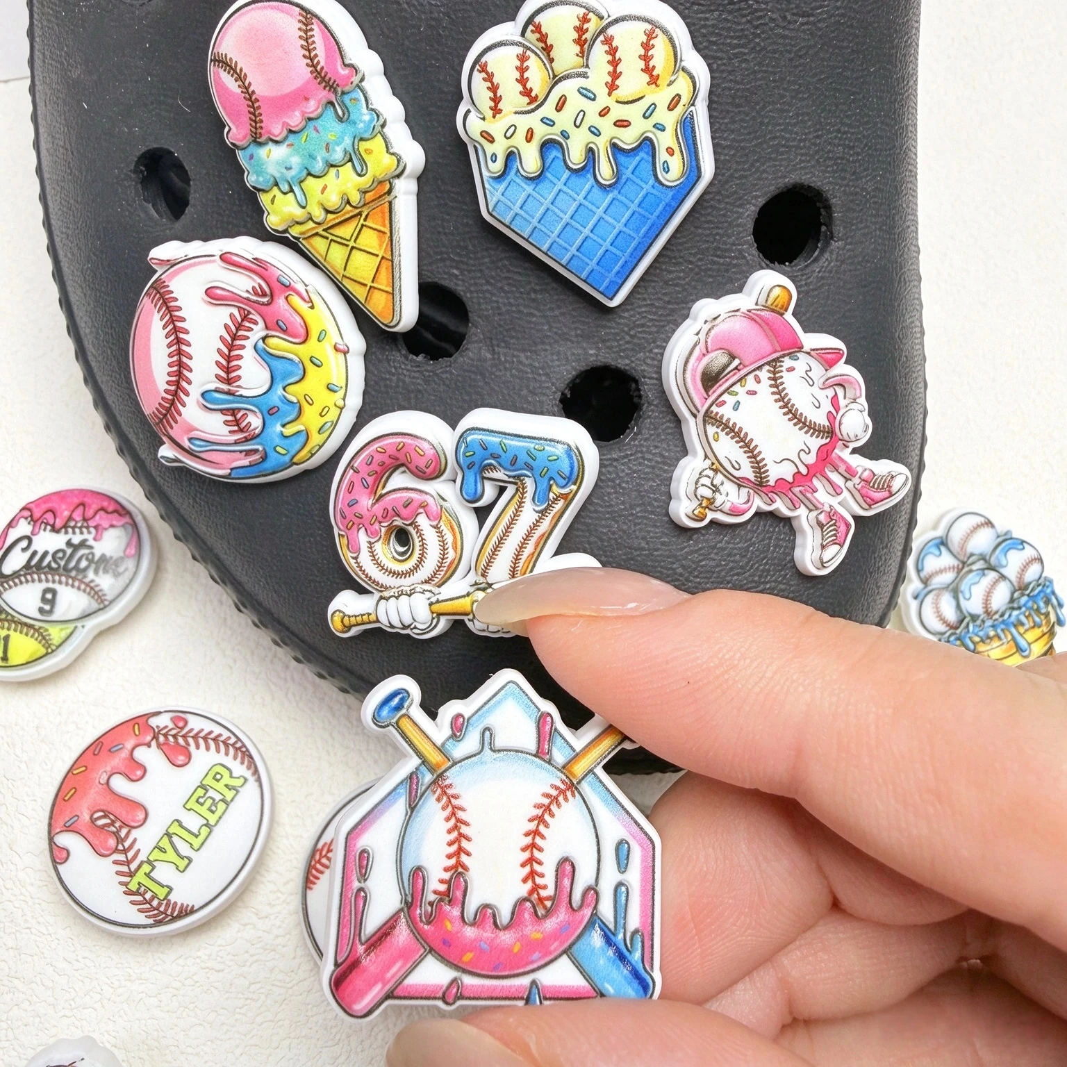 1-16PCS Cartoon Design Man Woman Shoe Charms Baseball Ice Cream PVC Clog Sandals Buckle Ornaments Accessories Holiday Presents