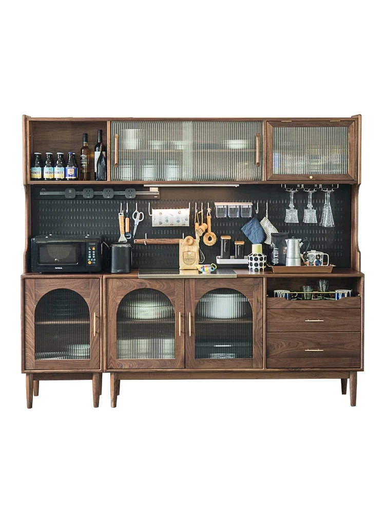 Black walnut coffee cabinet Nordic bar counter integrated with high wall cabinet to store Japanese wine cabinet